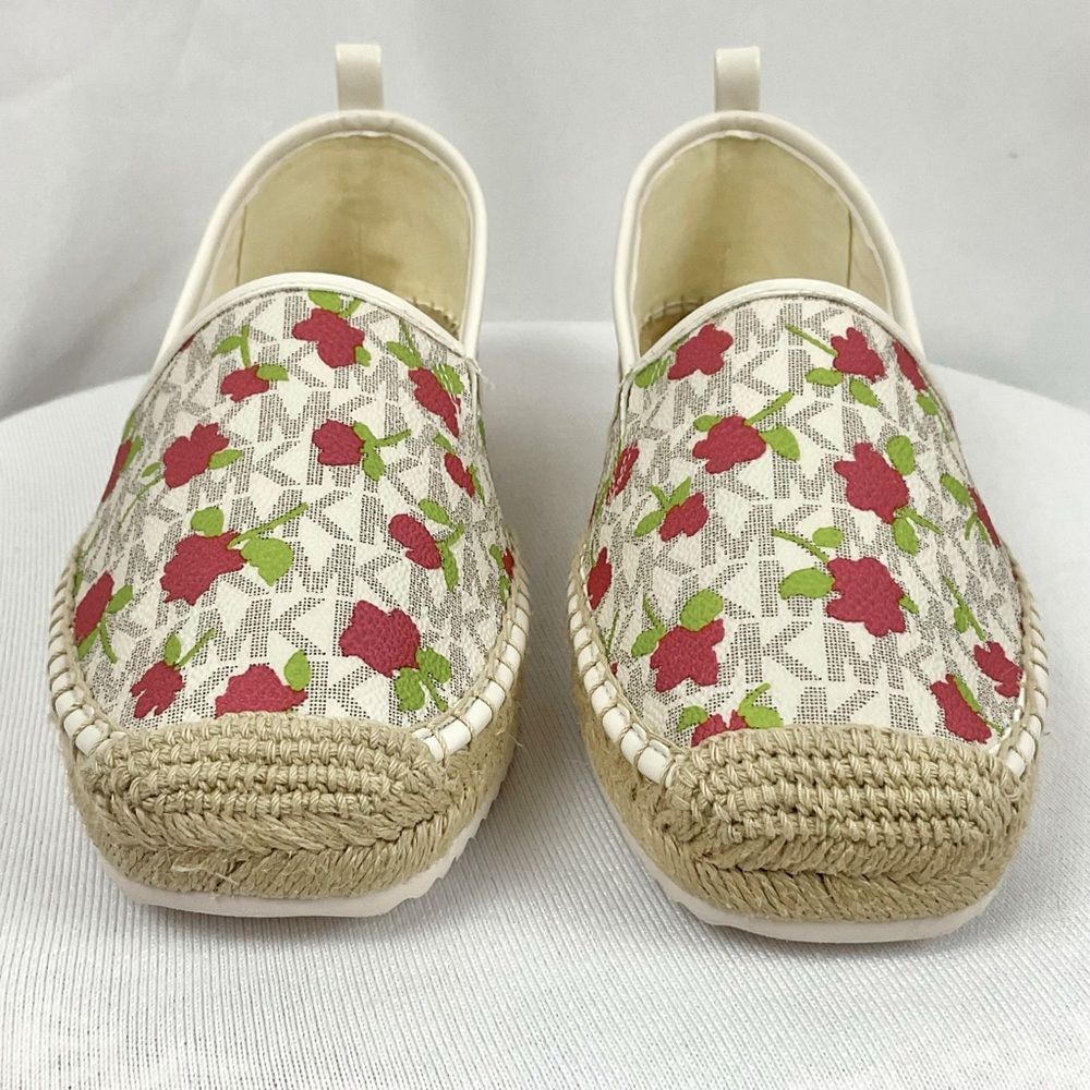 Michael Kors Lenny Espadrille Slip On Shoes Sz 7.5 M New Rose & Signature Flats